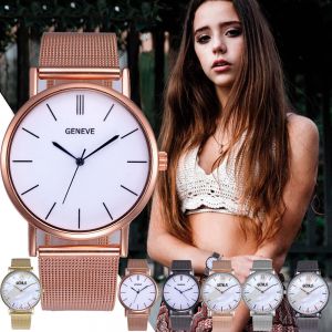גאדג׳טים שעונים וצמידים חכמים Women Watch Stainless Steel Clock Male Quartz Mesh Belt Casual Wristwatch CA HOT