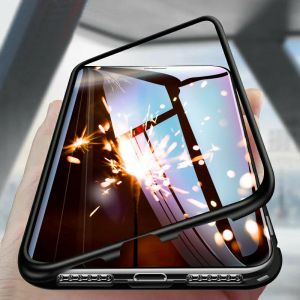 גאדג׳טים אביזרים לסלולר For iPhone X 6 7 8 Plus Magnetic Adsorption Metal Flip Tempered Glass Case Cover