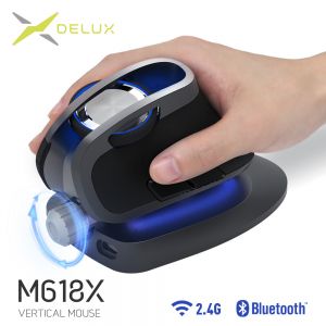 גאדג׳טים צעצועים רחפנים ועוד Delux M618X Adjustable angle Wireless Vertical Mouse Bluetooth 3.0 4.0+2.4GHz Ergonomic Rechargeable Mice For 4 Windows Devices