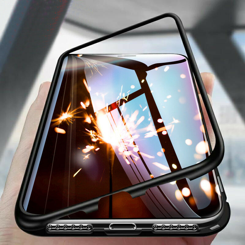 גאדג׳טים אביזרים לסלולר For iPhone X 6 7 8 Plus Magnetic Adsorption Metal Flip Tempered Glass Case Cover