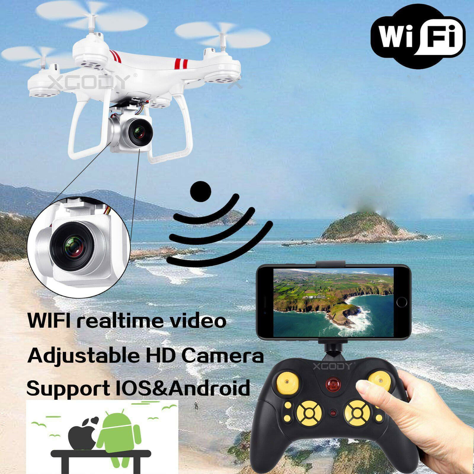 גאדג׳טים צעצועים רחפנים ועוד WIFI Camera Drone FPV 2.4Ghz 4CH 6-Axis RC Quadcopter HD RTF Explorer 360 Flip  